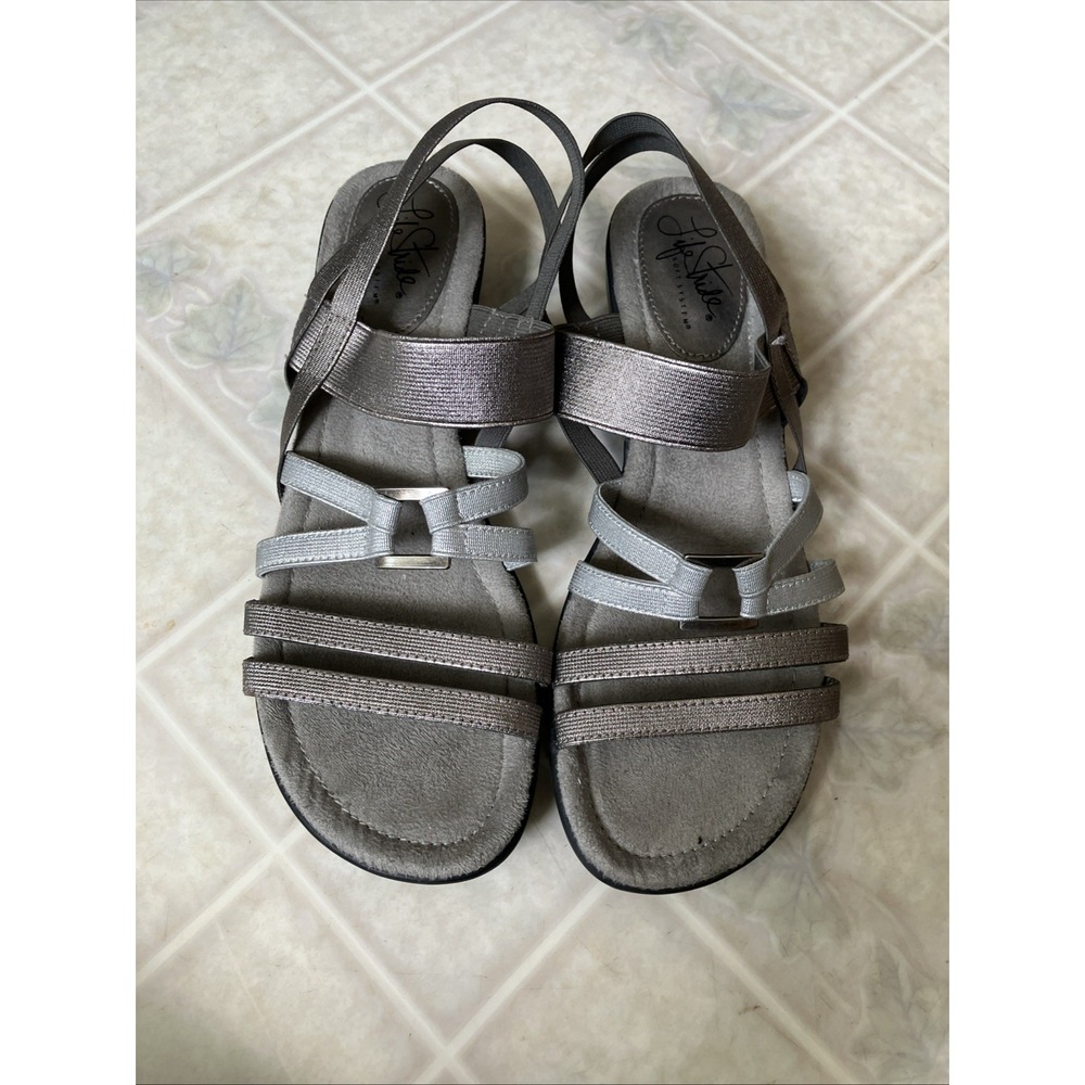 Life Stride True Soft System Wedge Sandals Slingback gray Size 7.5 Pre-Owned